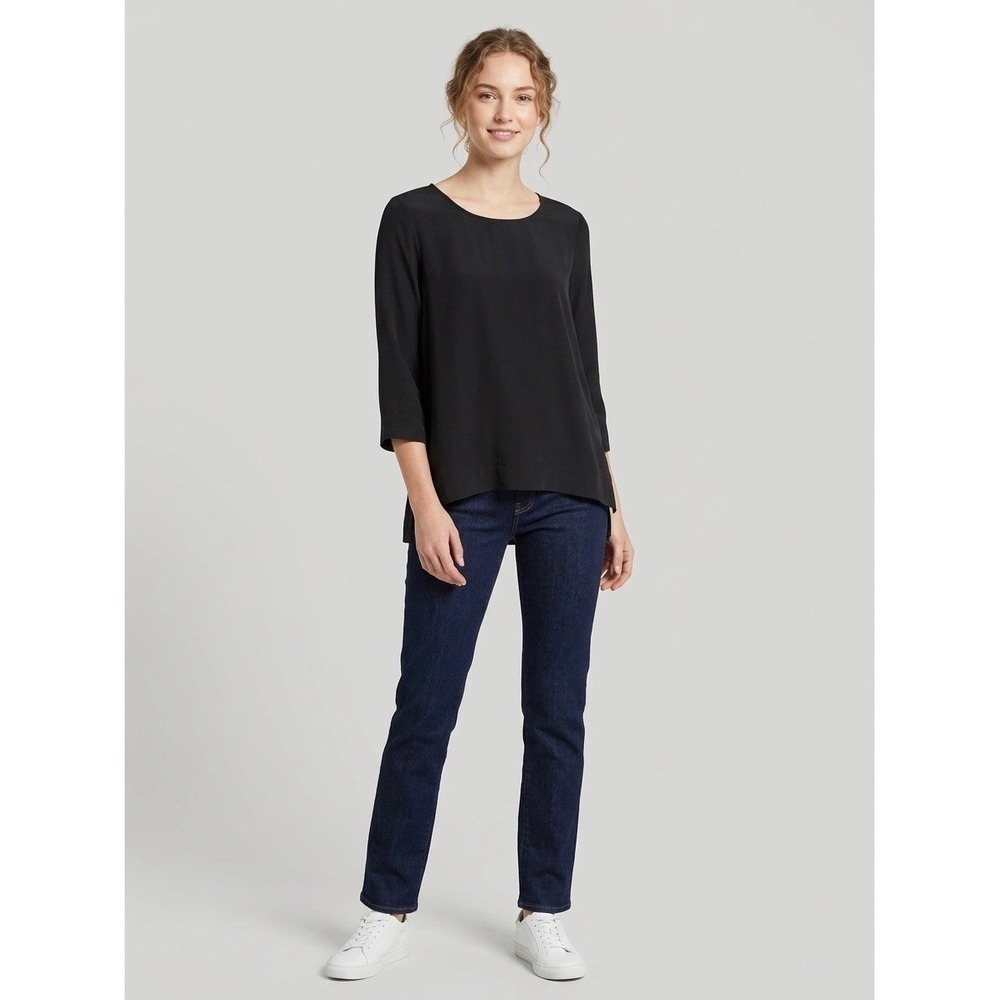 Madewell Black 100% Silk 3/4 Sleeve Back Zip Womens Top Blouse Size S